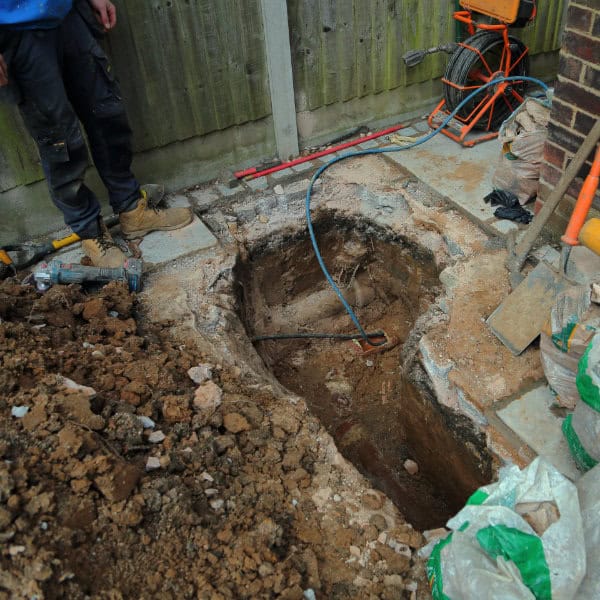 A Drain In Warrington Being Dug Open So A Drain Repair Can Be Done